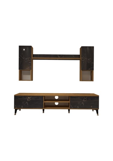Decoraktiv Eko 5da Mdf Dvd Gold Tv Ünitesi Tv Sehpası Pera - Siyah Mermer