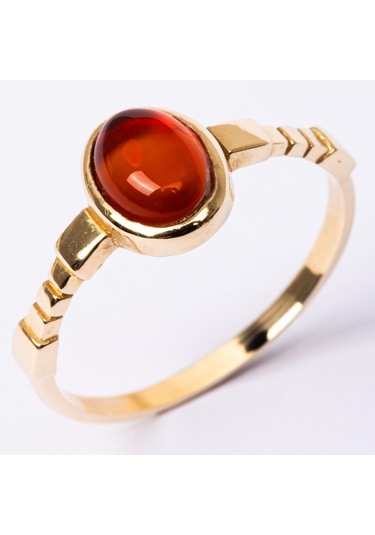 Gümüş Yüzük - Akik Taşlı Oval Kesim Boğumlu Tektaş Modern Tasarım 925 Ayar Gümüş Kadın Yüzük Sarı