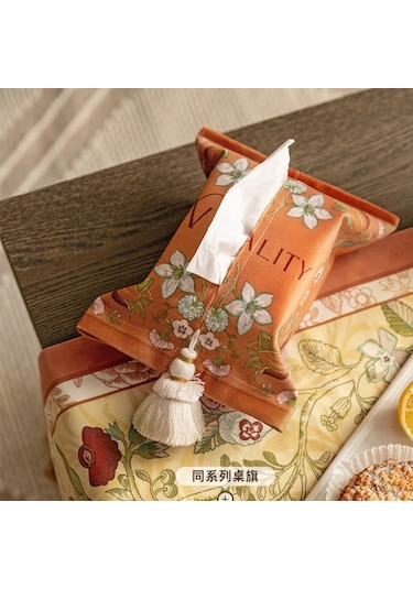 Küçük Mavi Kağıt Mendil Saklama Kutusu, Retro Ev Oturma Odası Yatak Odası Çok Amaçlı Kağıt Mendil, Baskılı Desen Kumaş Araba Aperextraction Kutusu