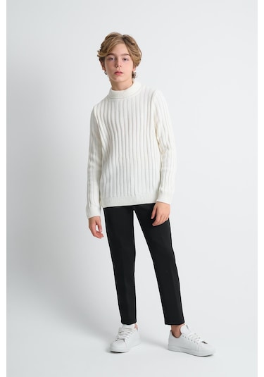 Alexandergardı Boğazlı Uzun Kollu Triko Çocuk Kazak Ekru