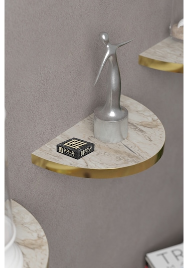 Duvar Rafı Dekoratif 3 Adet Çiçeklik Oval Altın Efes