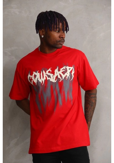 Baskılı Oversize T-shirt - Kırmızı -vlmr Kirmizi