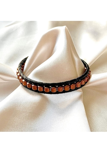 %100 Deri&hematit&çelik Kombinli Erkek Bileklik Boyut Net 21cm Siyah - Kahverengi