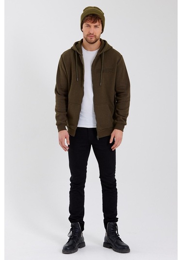 Age Of State Nakışlı Fermuarlı 3 İplik Sweatshirt Haki