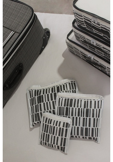 Adarya Home Zebra Desen Valiz Düzenleyici Bavul İçi Organizer Set 6'lı Beyaz