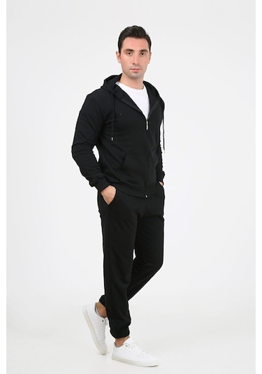 Erkek Fermuarlı Eşofman Takımı Siyah