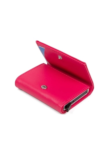 Tuldar Erkek Rfıd Otomatik Çekim Koruyucu Mekanizmalı Kağıt Para Bölmeli Hediyelik Kartlık Cüzdan Tul605 - Pembe
