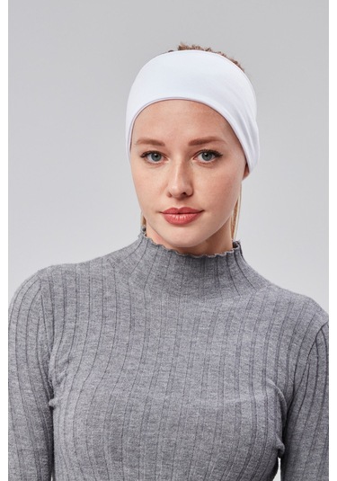 Kadın Spor Saç Bandı Bandana Penye Esnek Bone Dikissiz Beyaz