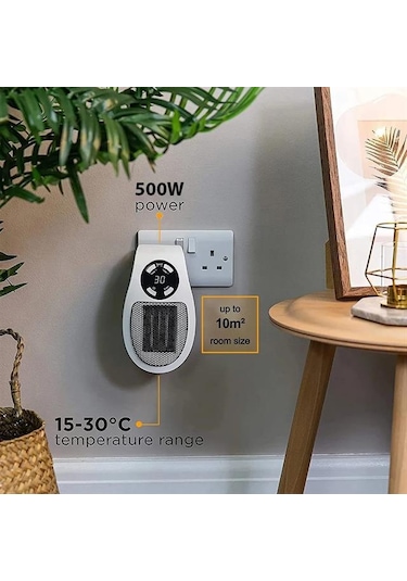 Powermaster Pm-20327 500 Watt Priz Tipi Uzaktan Kumandalı Taşınabilir Isıtıcı Zamanlayıcı - Otomatik Kapanma
