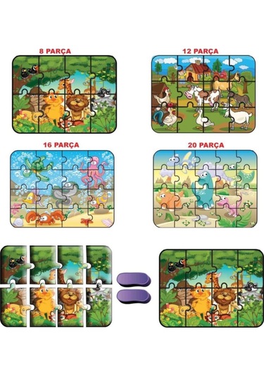 Diytoy 1481 Süper Renkli 4'Lü Puzzle Hayvanlar / 8+12+16+24 Parça Puzzle