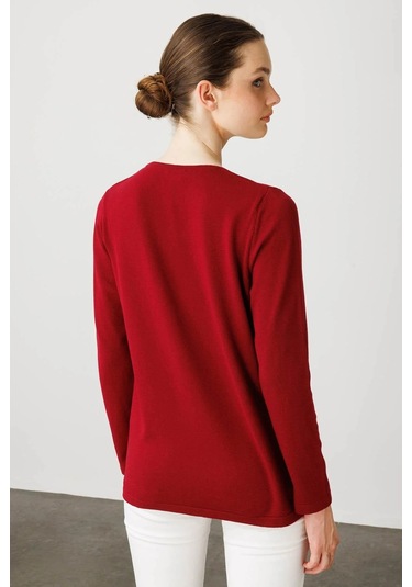 Desen Triko Kadın Sıfır Yaka Dantel Çiçek İşlemeli Ligralı Bluz 25093 Vişne Çürüğü Vişne Çürüğü