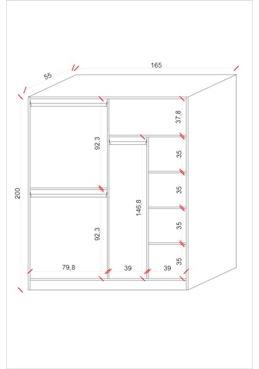 Ases Mobilya Ela6533 4kapaklı Gardırop 5 Raflı 3 Askılı Geniş Model Beyaz