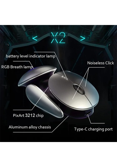 Inphıc X2 3 Modu Fare Kablosuz Bluetooth 4.0 / 5.0 Fare 2400 Dpı Şarj Edilebilir Fareler Dizüstü Bilgisayar İçin Işık İle