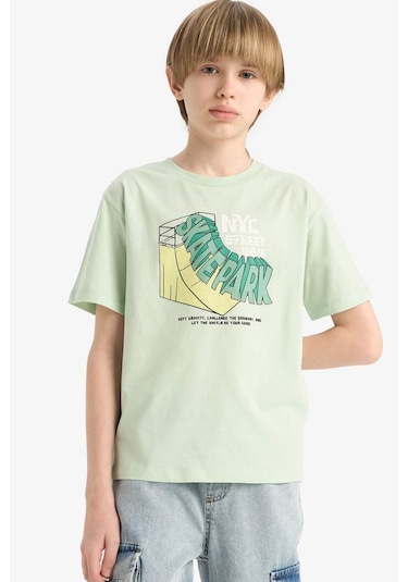 DeFacto Erkek Çocuk Bisiklet Yaka Baskılı Kısa Kollu Tişört E6310A825HSGN1180 DeFacto Erkek Çocuk Bisiklet Yaka Baskılı Kısa Kollu Tişört E6310A825HSGN1180