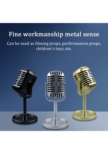 Symbee Vintage Mikrofon Aksesuarı - Sahne Fotoğrafçılığı Ve Performanslar İçin Gerçekçi Tasarım Siyah/altın/gümüş