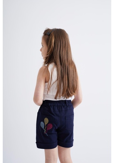 Oliventhekid Taşlı Detaylı Kız Çocuk Şort Lacivert Lacivert
