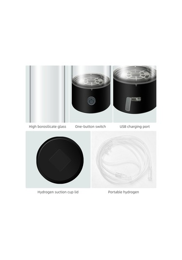 Gajeena Portatif Alkali Su Kuşağı, 330ml, Spe+pem Teknolojisi, 1200-1400ppb Su Kuşağı Üretimi, Usb Şarjlı, Ince Cam, Siyah Siyah