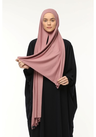 Hazır Pratik Geçmeli Lüks Düz Penye Şal Çapraz Hizalı Toz Pembe
