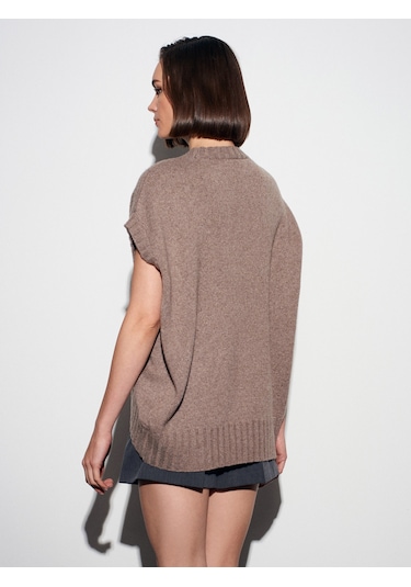 Dilvin 10839 Yün Karışımlı Oversize Süveter - Vizon