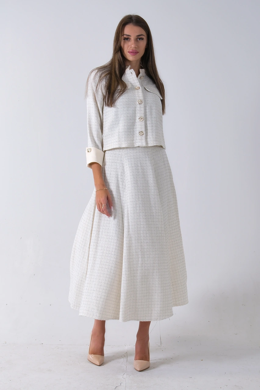 Feminist Ekru Önü Düğme Kapamalı Crop Ceket Etekli Tüvid Takım 45950601.147 Ekru