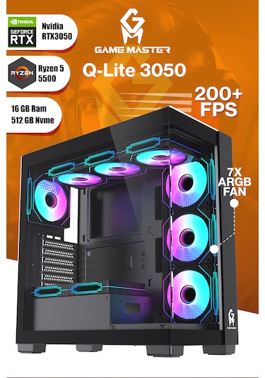 Game Master Qlite-3050 R5-5500 16 GB 512 GB M.2 SSD RTX3050 Free Dos Masaüstü Oyuncu Bilgisayarı