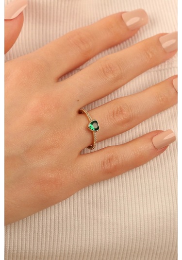 Çgkmücevherat Yeşil Kalp Taşlı Altın Yüzük Klpyzky001 Gold