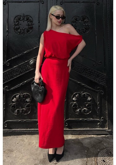 Madmext Madmext Kırmızı Düşük Omuz Elbise Mg2349 Kırmızı