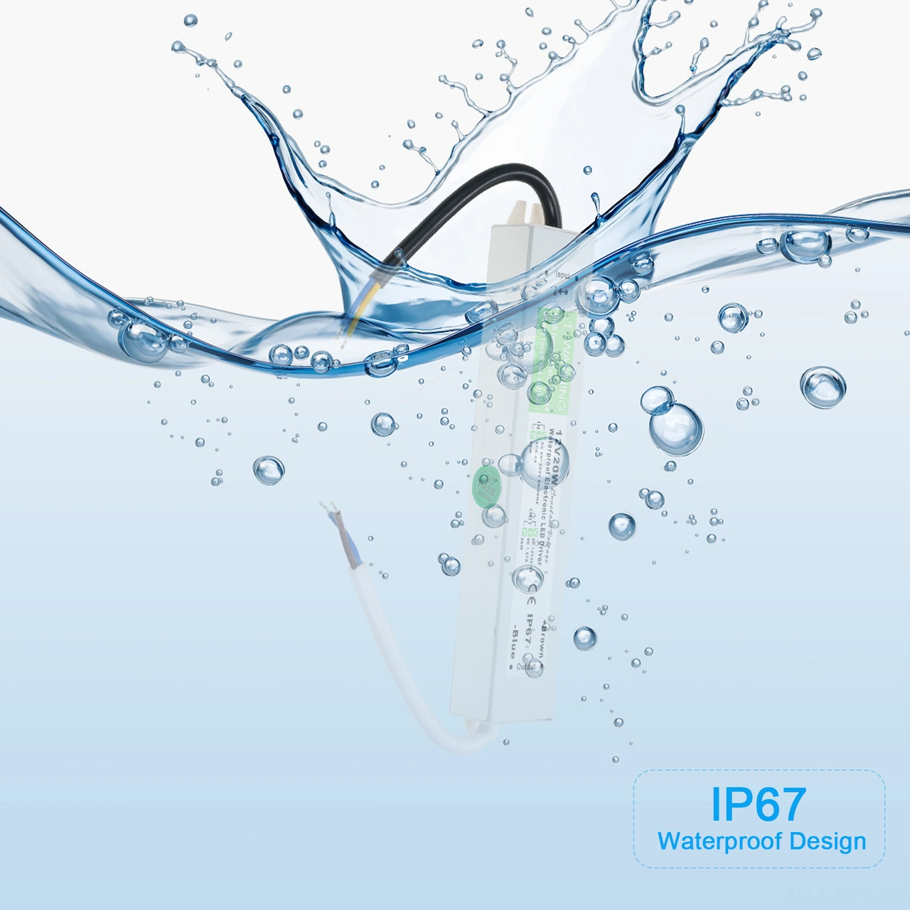 Fosenze 12v 20w Ip67 Su Geçirmez Dış Mekan Transformatörü - Led Işık/sinyal/panel Gönüllü Kaynak, Kısa Devre/aşırı Yük/koruma, Ac90-250v Girişi Gümüş