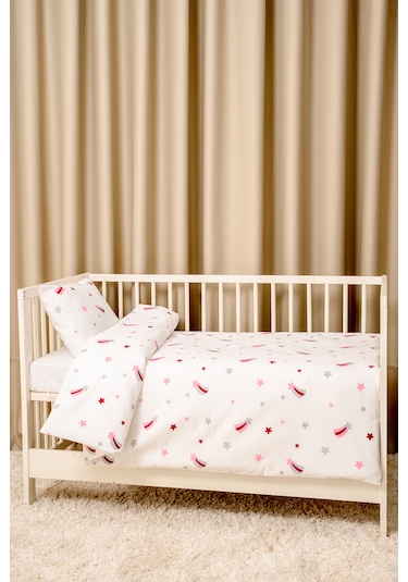 Bebek Nevresim Takımı Fermuarlı 95x145 CM Pembe Yıldız