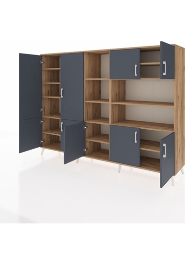 Hyperion Dolap 14 Raflı 9 Kapaklı 220x44x163 Çam-antrasit/çam Çam-antrasit/çam