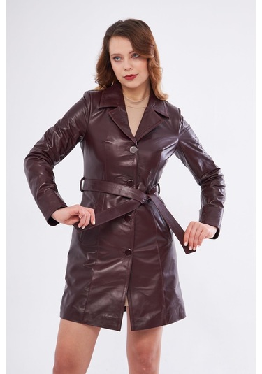 Derinss Dka2373 Hakiki Deri Kadın Bordo Pardesü 001