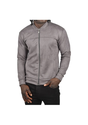 Deepsea Erkek Gri Dar Kesim Likralı Fermuarlı Süet Kumaş Ceket İnce Mont 2504334 False Gri