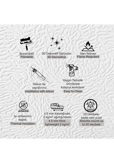 Tink 3d Duvar Paneli Boyanabilir Dekota 60x120 Cm / Alaca Desenli 7'li Paket-5 M²