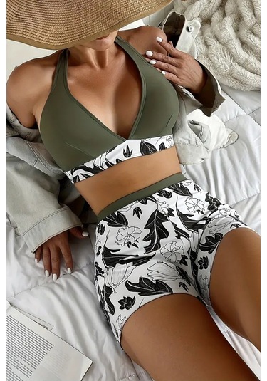 Angelsin Baskılı Deniz Şortlu Bikini Takım Çıkartılabilir Kaplı Çok Renkli