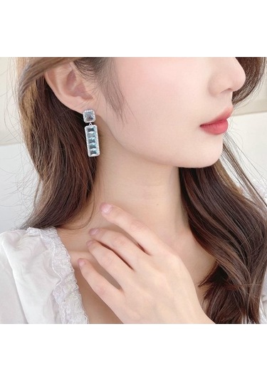 Novahub Mor Moda Cz Kare Dangle Küpe, Kadınlar İçin Romantik Sevgilisi Doğum Günü Hediyesi, Lüks Bakır Küpe Takı Çok Renkli