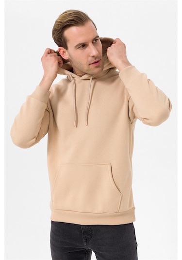 Süvari Kapüşonlu Yaka Regular Kalıp Düz Bej Sweatshirt Bej