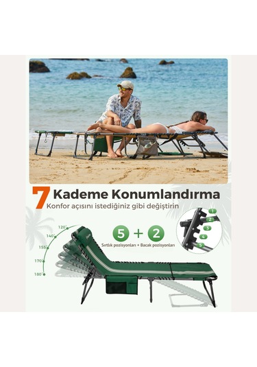 Kingcamp Magnolia B10 Hands-free Premium 7 Kademeli Katlanır Şezlong G.white Yeşil