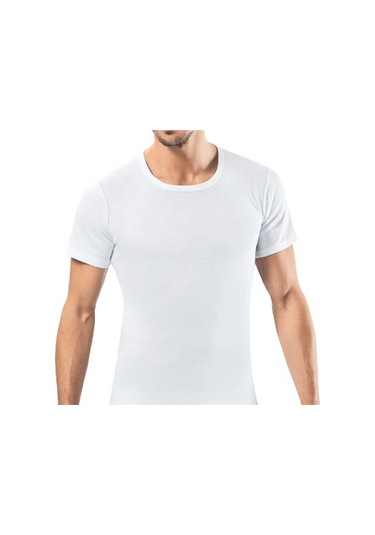 Q-en 3 Adet Bisiklet Yaka Fanila Kısa Kollu Penye Pamuk E1002 Beyaz