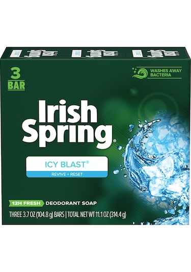 Irish Spring Icy Blast Deodorant Bar Soap 3 x 104.8 G
