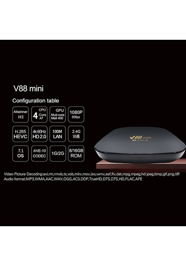 Createtech Mini Tv Box V88 H3, 1gb+8gb, Android 7.1, Wifi Medya Oynatıcı