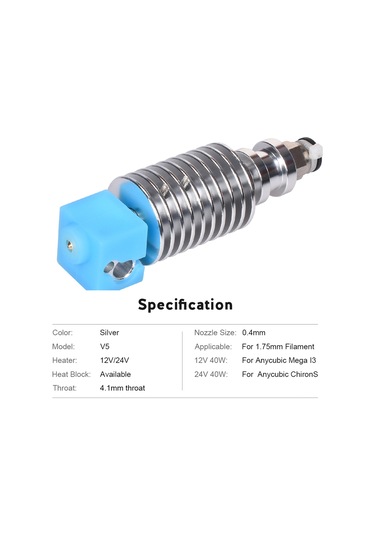 Singree Anycubic I3 Mega Ve Chiron İçin 24v V5 3d Yazıcı Sıcak Uç Seti, 0.4mm Nozul