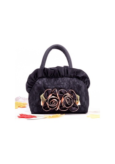 Siyah Kadın Yaz Taşınabilir Bez Çanta Tatlı Dantel Çiçek Küçük Çanta Fermuarlı Cep Telefonu Çantası Siyah