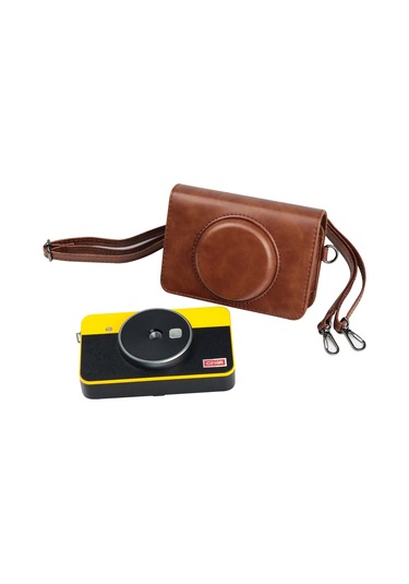 Sones Kodak Mini Shot2 Retro / C210r İnstax Tam Vücut Kamera Pu Deri Kılıf Çanta Askılı Kahverengi