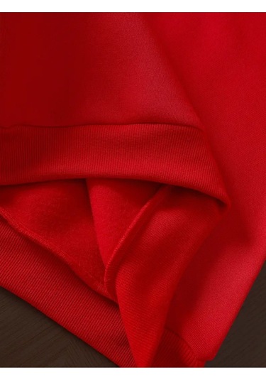 Kışlık Kapüşonlu Sweatshirt, Çocuk New York Manhattan Baskılı Kırmızı