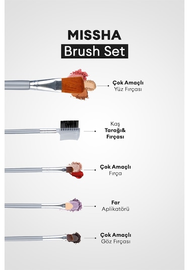 Çanta Boy Çok Amaçlı Makyaj Fırça Seti Brush Set Gray 5adet 49267396