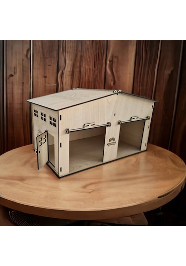 Ahşap Oyuncak Garaj Açılır Çatı Ve Kapılı
