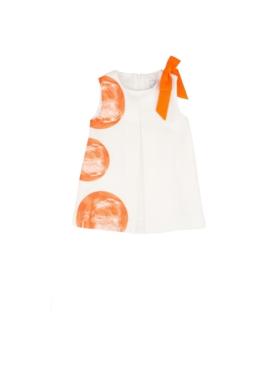 Kurdeleli Yan Baskılı Elbise Oranj