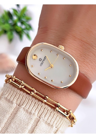 Coliseum Deri Kordon Vintage Seri Kadın Kol Saati+bileklik Hediyeli Cl8104.bm1 Sarı