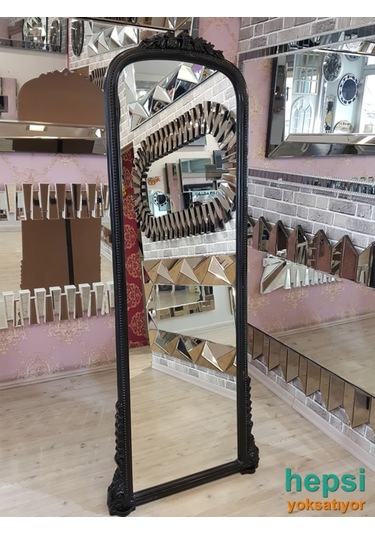 Matmazel Model Siyah Renk Ayaklı Varaklı Boy Aynası