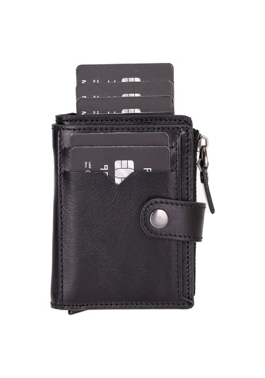 Rodos Hakiki Deri, El Yapımı, Pop-up Kartlık Cüzdan, Parlak Siyah Siyah